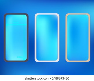 Mesh, azure colored phone backgrounds kit. Plain screen design set, isolated background. Creative backdrop. Recent separated groups, easy to edit EPS. 2436x1125 ratio.