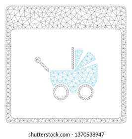 Mesh baby carriage calendar page polygonal 2d illustration. Abstract mesh lines and dots form triangular baby carriage calendar page.