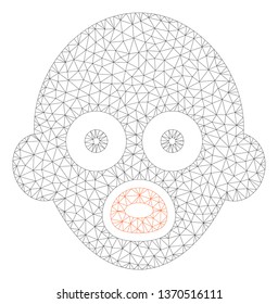 Mesh baby head polygonal 2d illustration. Abstract mesh lines and dots form triangular baby head. Wire frame 2D polygonal line network in vector format isolated on a white background.