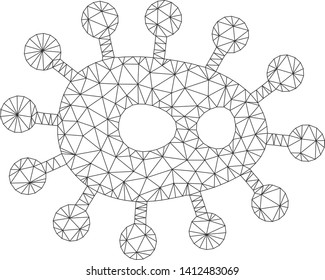 Mesh bacilla model icon. Wire frame polygonal mesh of vector bacilla isolated on a white background. Abstract 2d mesh built from polygonal grid and circle nodes.
