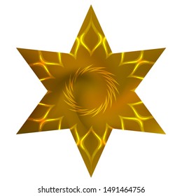 Mesh background in the form of hexagram with a flower ornament. Trendy soft color hexagon. Cult sacred religious symbol. Yellow celebration template for your cards, invitation, brochure and calendar.