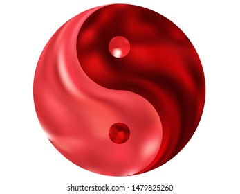 Mesh background in the form of yin yang. Buddhist original liquid theme. Trendy soft color mandala. Red celebration template for your cards, invitation, brochure and calendar.