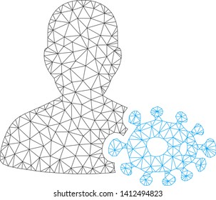 Mesh bacteriologist model icon. Wire carcass triangular mesh of vector bacteriologist isolated on a white background. Abstract 2d mesh built from triangular lines and circle nodes.