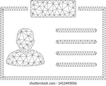 Mesh badge model icon. Wire carcass polygonal mesh of vector badge isolated on a white background. Abstract 2d mesh designed with triangles and dots.