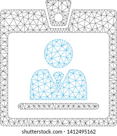 Mesh badge model icon. Wire carcass triangular mesh of vector badge isolated on a white background. Abstract 2d mesh built from triangular lines and round dots.