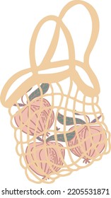 mesh bag with apples for eco friendly living isolated vector. Fashion buyer of the Vegan Zero Waste concept. Colorful hand drawn vector illustration for banner, postcard, poster