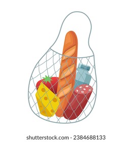 Mesh bag with food. Vector clipart.