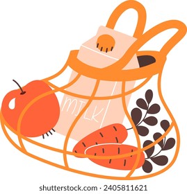 Mesh Bag With Products Vector Illustration