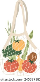 Mesh Bag With Products Vector Illustration