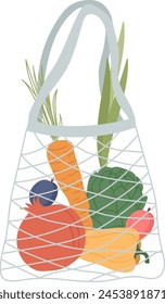 Mesh Bag With Products Vector Illustration