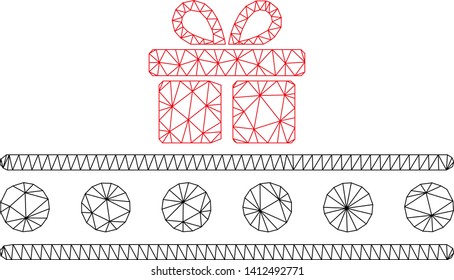 Mesh baggage transportation conveyor model icon. Wire frame polygonal mesh of vector baggage transportation conveyor isolated on a white background.