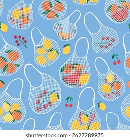 Mesh Taschen Sommer nahtloses Muster mit Obst und Gemüse