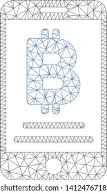 Mesh baht mobile payment model icon. Wire frame polygonal mesh of vector baht mobile payment isolated on a white background. Abstract 2d mesh designed with polygonal grid and circle nodes.