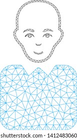 Mesh bald bureaucrat model icon. Wire frame triangular mesh of vector bald bureaucrat isolated on a white background. Abstract 2d mesh created from triangular lines and spheric points.