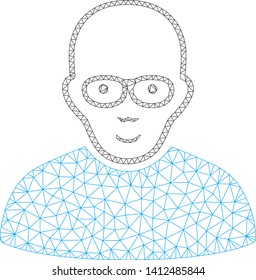 Mesh bald man model icon. Wire carcass polygonal mesh of vector bald man isolated on a white background. Abstract 2d mesh built from polygonal grid and spheric points.