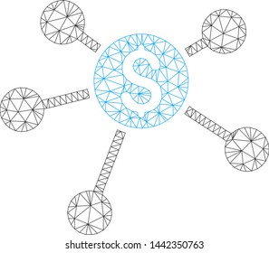 Mesh bank branches model icon. Wire frame triangular mesh of vector bank branches isolated on a white background. Abstract 2d mesh designed with triangular lines and spheric points.