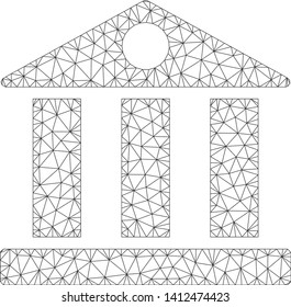 Mesh bank building model icon. Wire frame polygonal mesh of vector bank building isolated on a white background. Abstract 2d mesh built from polygonal grid and round dots.