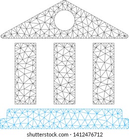 Mesh bank building model icon. Wire carcass triangular mesh of vector bank building isolated on a white background. Abstract 2d mesh built from triangular lines and dots.