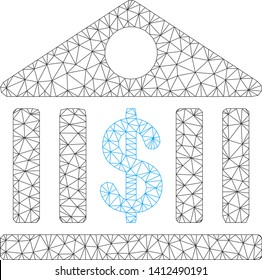 Mesh bank building model icon. Wire carcass polygonal mesh of vector bank building isolated on a white background. Abstract 2d mesh built from polygonal grid and dots.