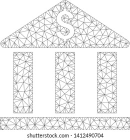 Mesh bank building model icon. Wire carcass triangular mesh of vector bank building isolated on a white background. Abstract 2d mesh built from triangular lines and small circle.