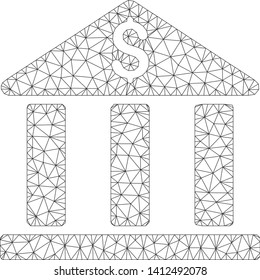 Mesh bank building model icon. Wire frame polygonal mesh of vector bank building isolated on a white background. Abstract 2d mesh built from polygonal grid and small circle.