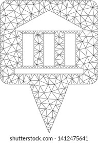 Mesh bank building pointer model icon. Wire frame triangular mesh of vector bank building pointer isolated on a white background. Abstract 2d mesh built from triangles and small circle.