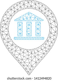 Mesh bank building pointer model icon. Wire carcass polygonal mesh of vector bank building pointer isolated on a white background. Abstract 2d mesh designed with polygonal grid and points.