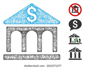 Mesh bank building web icon vector illustration. Carcass model is based on bank building flat icon. Network forms abstract bank building flat model.