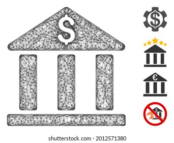 Ilustración vectorial del símbolo web de la construcción de bancos de malla. El modelo Carcass se basa en un icono plano de construcción de bancos. La malla forma una carcasa plana de banco abstracta.
