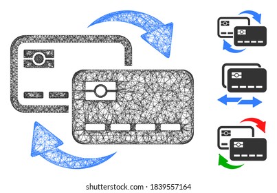 Mesh bank card exchange polygonal web symbol vector illustration. Carcass model is based on bank card exchange flat icon. Triangular network forms abstract bank card exchange flat carcass.