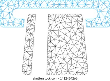 Mesh bank card terminal model icon. Wire carcass polygonal mesh of vector bank card terminal isolated on a white background. Abstract 2d mesh built from polygonal grid and round dots.