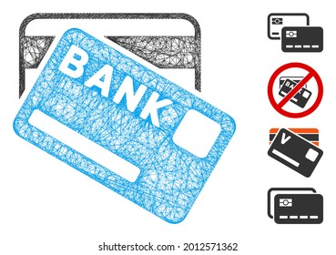Mesh bank cards web icon vector illustration. Model is based on bank cards flat icon. Network forms abstract bank cards flat carcass. Wire frame flat line network isolated on a white background.