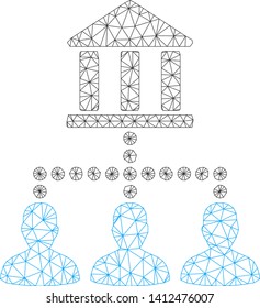 Mesh bank client links model icon. Wire carcass triangular mesh of vector bank client links isolated on a white background. Abstract 2d mesh designed with triangular lines and round dots.