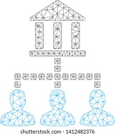 Mesh bank clients model icon. Wire carcass polygonal mesh of vector bank clients isolated on a white background. Abstract 2d mesh designed with polygonal grid and round dots.