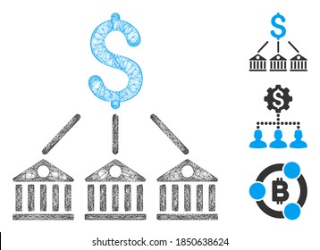 Mesh bank expenses polygonal web icon vector illustration. Carcass model is created from bank expenses flat icon. Triangular network forms abstract bank expenses flat carcass.