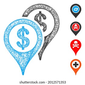 Mesh bank map markers web icon vector illustration. Model is created from bank map markers flat icon. Mesh forms abstract bank map markers flat model.