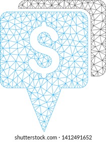 Mesh bank map pointers model icon. Wire carcass polygonal mesh of vector bank map pointers isolated on a white background. Abstract 2d mesh built from polygonal grid and round dots.