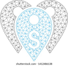 Mesh bank marks model icon. Wire carcass triangular mesh of vector bank marks isolated on a white background. Abstract 2d mesh designed with triangular lines and points.