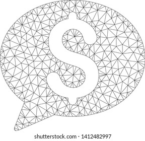 Mesh bank message model icon. Wire frame triangular mesh of vector bank message isolated on a white background. Abstract 2d mesh created from triangular lines and circle nodes.
