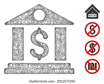 Mesh bank office web icon vector illustration. Model is created from bank office flat icon. Mesh forms abstract bank office flat model. Wire frame flat web network isolated on a white background.