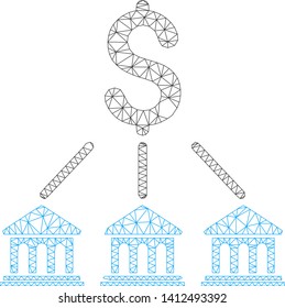 Mesh bank organization model icon. Wire carcass triangular mesh of vector bank organization isolated on a white background. Abstract 2d mesh designed with triangular lines and round dots.