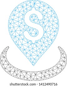 Mesh bank placement model icon. Wire carcass triangular mesh of vector bank placement isolated on a white background. Abstract 2d mesh created from triangular lines and dots.