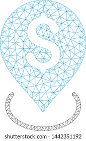 Mesh bank placement model icon. Wire carcass polygonal mesh of vector bank placement isolated on a white background. Abstract 2d mesh built from polygonal grid and points.