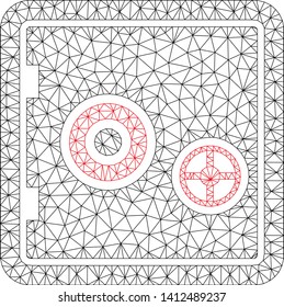 Mesh bank safe model icon. Wire carcass polygonal mesh of vector bank safe isolated on a white background. Abstract 2d mesh built from polygonal grid and spheric points.