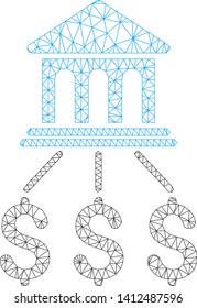 Mesh bank scheme model icon. Wire frame polygonal mesh of vector bank scheme isolated on a white background. Abstract 2d mesh created from polygonal grid and spheric points.