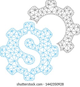Mesh bank settings model icon. Wire carcass triangular mesh of vector bank settings isolated on a white background. Abstract 2d mesh designed with triangular lines and round dots.