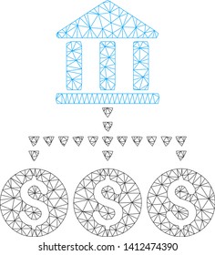 Mesh bank structure model icon. Wire frame polygonal mesh of vector bank structure isolated on a white background. Abstract 2d mesh designed with polygonal grid and dots.