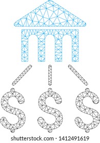 Mesh bank structure model icon. Wire frame triangular mesh of vector bank structure isolated on a white background. Abstract 2d mesh created from triangular lines and dots.