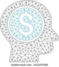 Mesh banker model icon. Wire carcass polygonal mesh of vector banker isolated on a white background. Abstract 2d mesh designed with polygonal grid and spheric points.