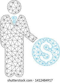 Mesh banker model icon. Wire carcass triangular mesh of vector banker isolated on a white background. Abstract 2d mesh designed with triangular lines and dots.